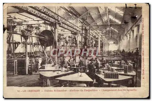 Cartes postales Le Creusot Usines Schneider Ateliers de projectiles Chargement des Shrapnells