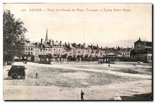 Cartes postales Autun Place du Champ de Mars Terrasse et Eglise Notre Dame