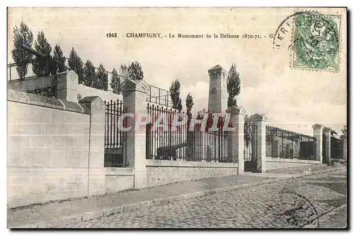 Cartes postales Champigny Le Monument de la Defense 1870 1871 Militaria
