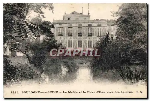 Cartes postales Boulogne sur Seine La Mairie et la Piece d Eau vues des Jardins