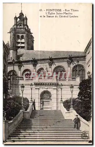 Cartes postales Pontoise Rue Thiers L Eglise Saint Maclou et La Statue Du General Leclerc