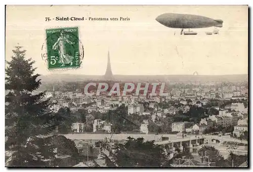 Cartes postales Saint Cloud Panorama vers Paris Ballon Dirigeable Zeppelin Tour Eiffel
