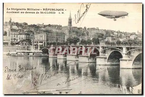 Cartes postales Le Dirigeable Militaire Republique evoluant au dessus SAINT CLOUD Zeppelin Dirigeable