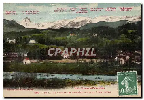 Cartes postales Pau Le Gave et les Pyrenees vus de la Place Royale