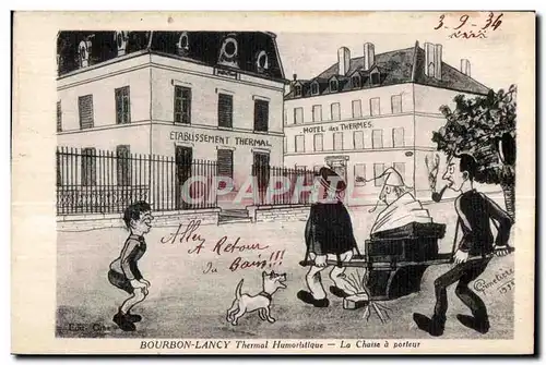 Cartes postales Bourbon Lancy Thermal Humorislique La Chaise a porteur