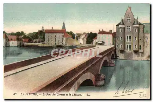 Cartes postales La Fleche Le Pont des Carmes et le Chateau
