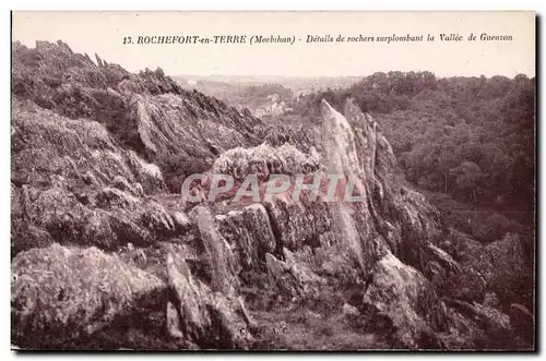 Cartes postales Rochefort en Terre (Morbihan) Details de rochers surplombant la Vallee de Gueuzon