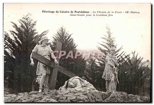 Ansichtskarte AK Pelerinage du Calvaire de Pontchateau Le Chemin de la Croix Jesus tombe pour la troisieme fois