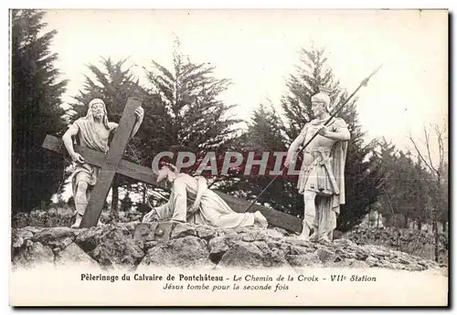 Ansichtskarte AK Pelerinage du Calvaire de Pontchateau Le Chemin de la Croix VII Station Jesus tombe pour la seco