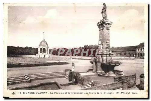 Cartes postales Ste Anne d Auray La Fontaine et le Monument aux Morts de la Bretagne