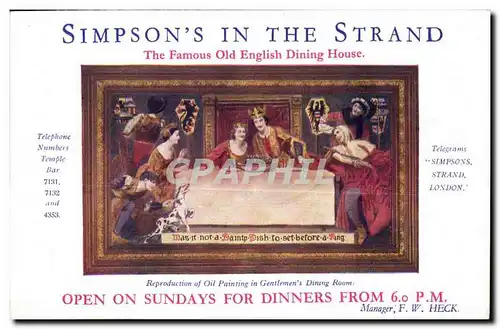 Cartes postales Simpson s in the Strand The Famous Old English Dining House Reproduction of Oil Painting in Gent