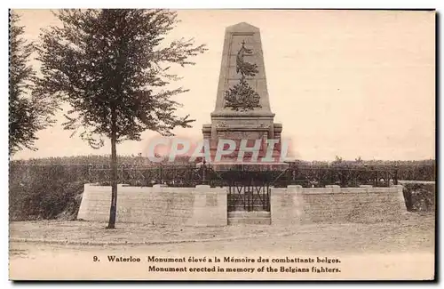 Cartes postales Waterloo Monument eleve a la Memoire des Combattants belges