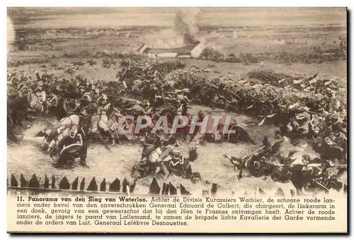 Cartes postales Panorama van den Slag van Waterloo Achter de Divisie Kurassiers Wathier de schoore roode lancier