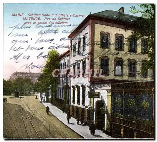 Cartes postales Mainz Schillerstrae mit offiziers Casino Mayence Rue de Schiller avec le cercle des officiers