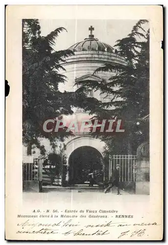 Cartes postales Entree du Vieux Cimetiere Monument eleve a la Memoire des Genereraux Rennes