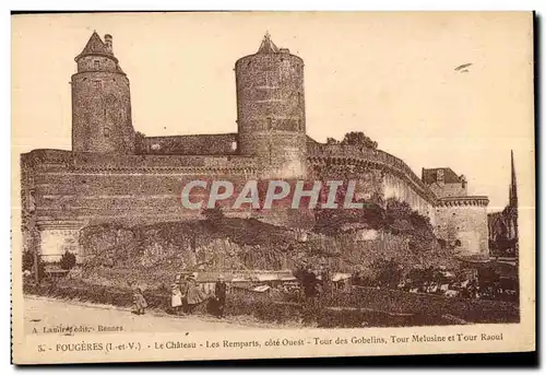 Ansichtskarte AK Fougeres Le Chateau Les remparts cote Ouest Tour des Gobelins Tour Melusine et Tour Raoul