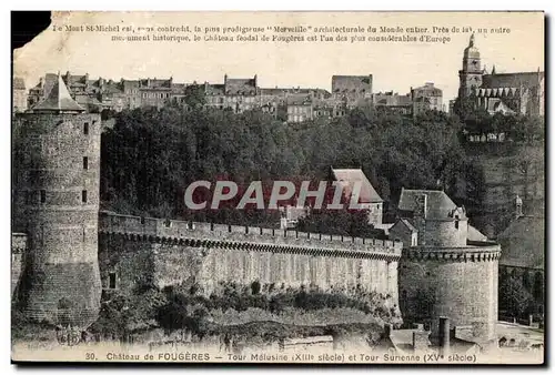 Cartes postales Chateau de Fougeres Tour Melusine (XIII siecle) et tour Surienne) XV siecle)