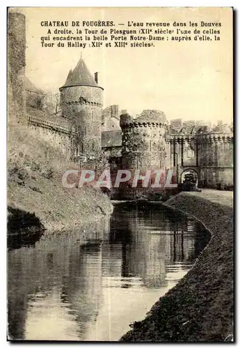 Cartes postales Chateau De Fougeres L eau revenue dans les Douves A droite la Tour de plesguen (XII siecle) I un