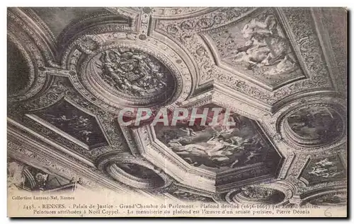 Cartes postales Rennes Palais de Justice Grand Chambre du Parlement Plafond dessinc Par Errard Chatles Pointures