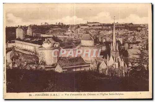 Cartes postales Fougeres Vue d ensemble du Chateau et l Eglise Saint Sulpice