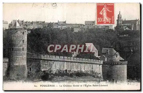 Cartes postales Fougeres Le Chateau feodal et l Eglise Saint Leonard