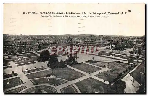 Cartes postales Paris Panorama du Louvre Les Jardins et l Arc de Triomphe du Carrousel