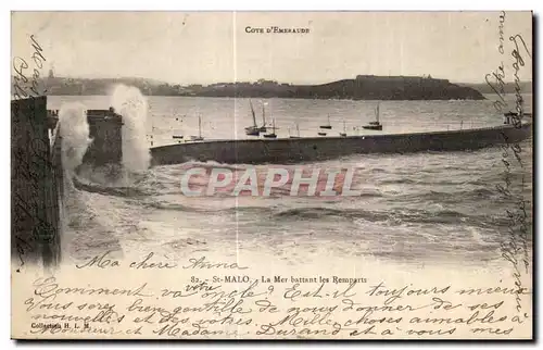 Cartes postales Cote d Emeraude St Malo La Mer battant les Remparts