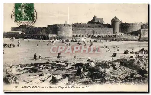 Ansichtskarte AK St Malo La Grande Plage et le Chateau