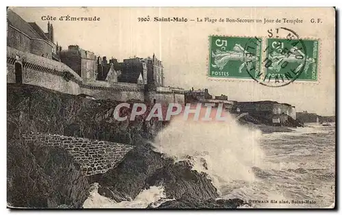 Cartes postales Saint Malo La Plage de Bon Secours un Jour de Tempete