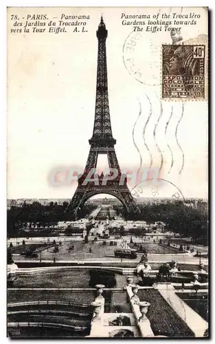 Ansichtskarte AK Paris Panorama des Jardins du Trocadero Vers la tOUR eIFFEL