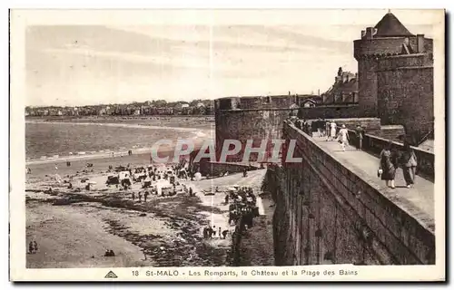 Ansichtskarte AK St Malo Les Remparts le Chateau et la Plage des Bains