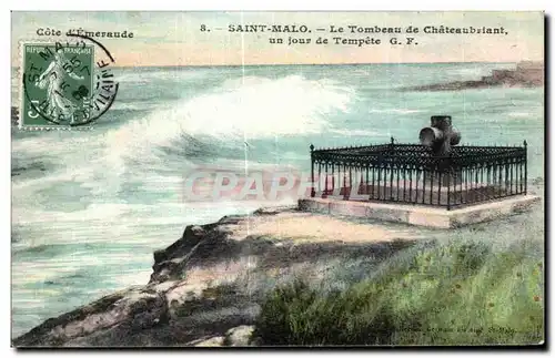 Cartes postales Saint Malo Le Tombeau de Chateaubriant un jour de Tempete