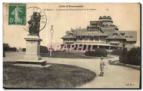 Ansichtskarte AK Cote d Emevaude St Malo La Statue de Chateaubriand et le Casino