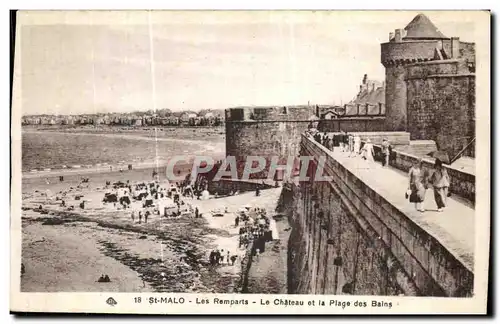 Ansichtskarte AK St Malo Les Remparts Le Chateau et la Plage des Bains