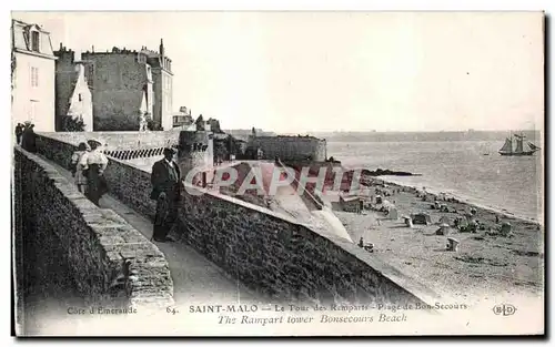 Ansichtskarte AK Saint Malo Le Tour des Remparts Plage de Bon Secours The Ramparts Beach