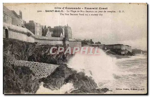 Cartes postales Cote d Emeraude Emerald Coast Saint Malo La Plage de Bon Secours un jour de tempete The Bon Secp