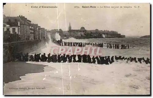 Cartes postales Cote d Emeraude Saint Malo Le Sillon un Sillon un jour de tempete