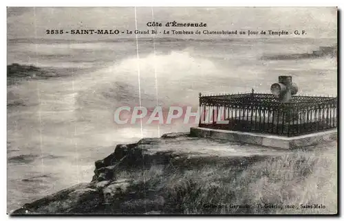 Cartes postales Cote d Emeraude Saint Malo Le Grand Be Le Tombeau de Chateaubriand on jour de Tempete