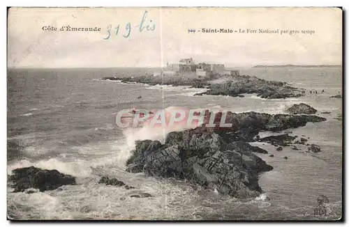 Cartes postales Saint Malo Cote d Emeraude Le Fort National par gros temps Vue