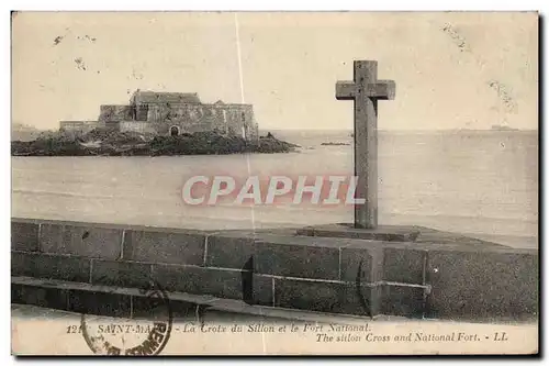 Ansichtskarte AK Saint Malo La Croix du Sillon et le Fort National THe Sitlon Cross and National Fort