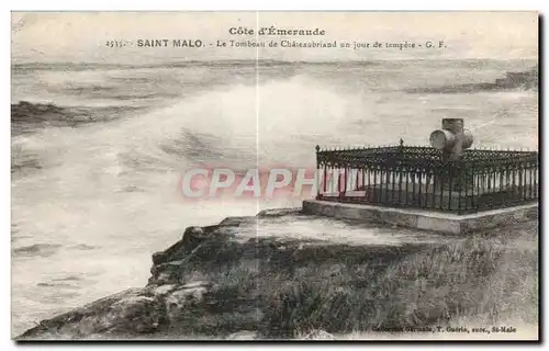 Cartes postales Cote d Emeraude Saint Malo Le Tombeau de Chateaubriand un jour de tempete