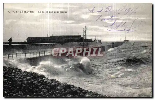 Cartes postales La Havre La Jetee par gros temps