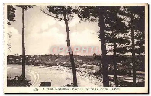 Cartes postales Perros Guirec Plage de Trestraou a travers les Pins