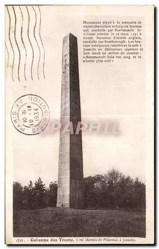 Cartes postales Colonne des Trente a ml Chemin de Ploermel a Josselin