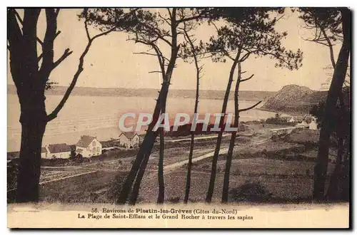 Cartes postales Environs de Plestin les Greves La Plage de Saint Efflam et la Grand Rocher a Travers les Sapins