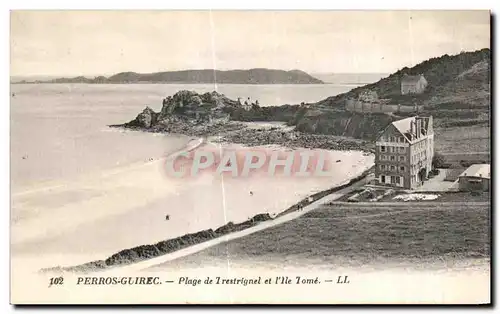 Cartes postales Perros Guirec Plage de Trestrignel et l Ile Tome