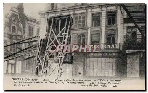 Cartes postales Guerrre 1914 1916 Arras Premiers effets du bombardement Militaria