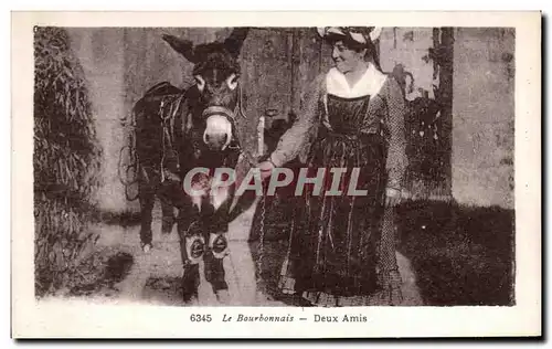 Ansichtskarte AK Le Bourbonnais deux Amis Ane Donkey Folklore Costume