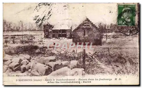 Ansichtskarte AK Soissons Aisne Apres le bombardement Militaria Ruines dans les faubourgs