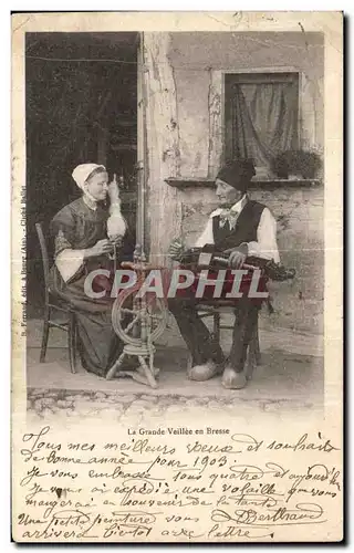 Ansichtskarte AK La Grande veille en Bresse Folklore Costume Musique Fileuse